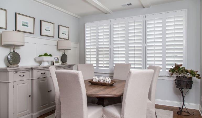  Plantation shutters in a San Diego dining room.